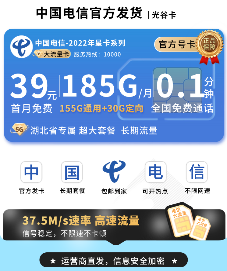 湖北电信光谷卡套餐详情图